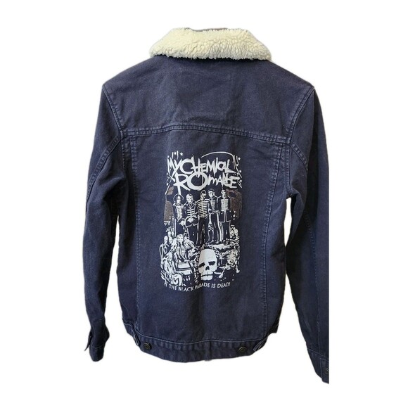 Next Women/Mens Small Navy Jean Jacket My Chemical Romance Black Parade Sherpa - Picture 2 of 11